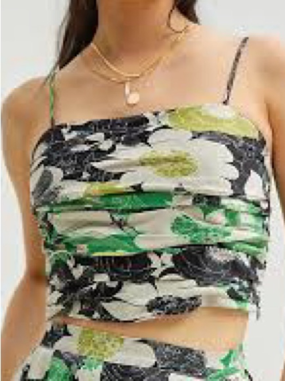 By Anthropologie Green Floral Ruched Cropped Cami Top Sz 2